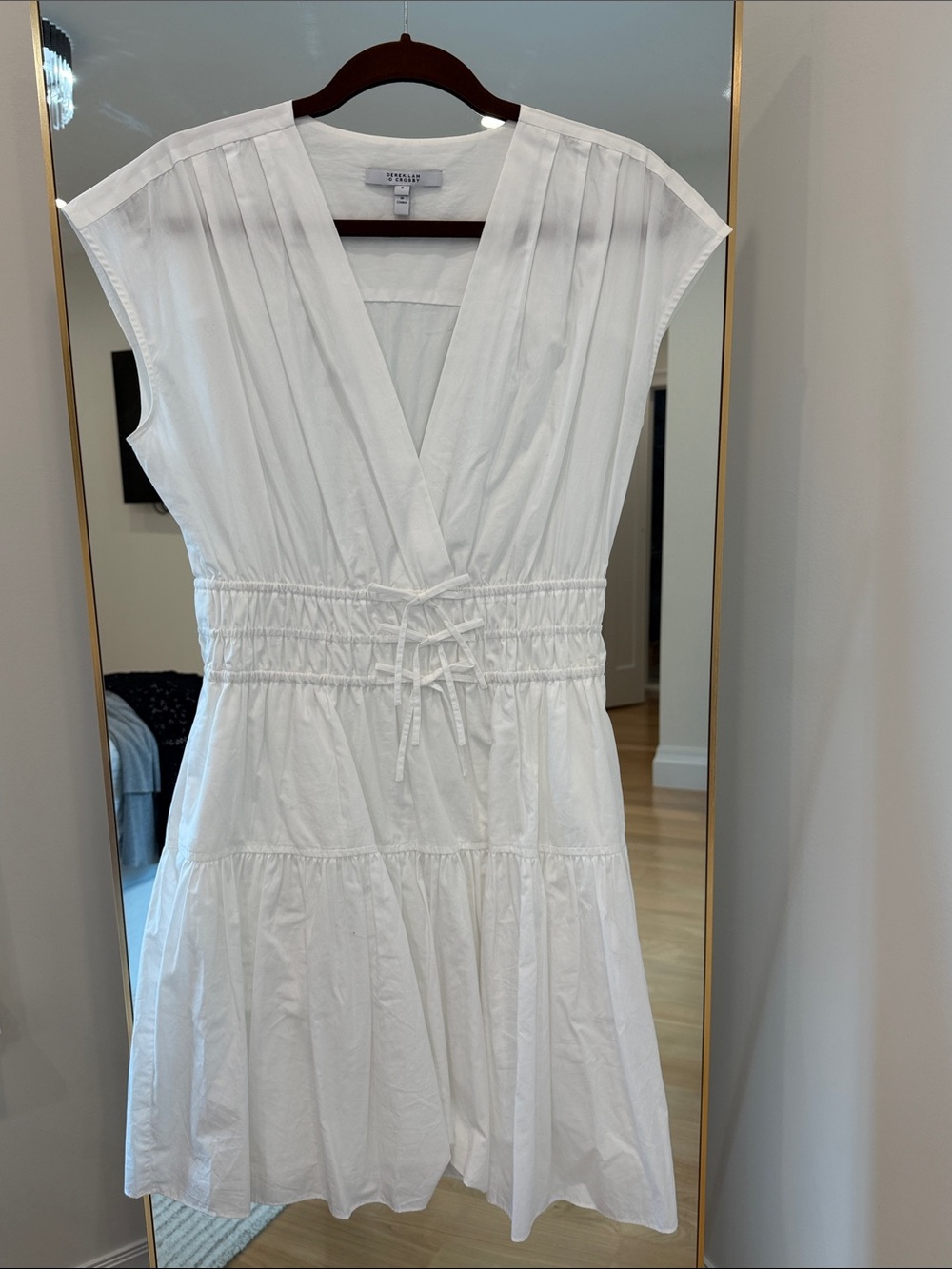 10 Crosby Derek Lam White V-Neck Smocked Waist Cotton Mini Dress